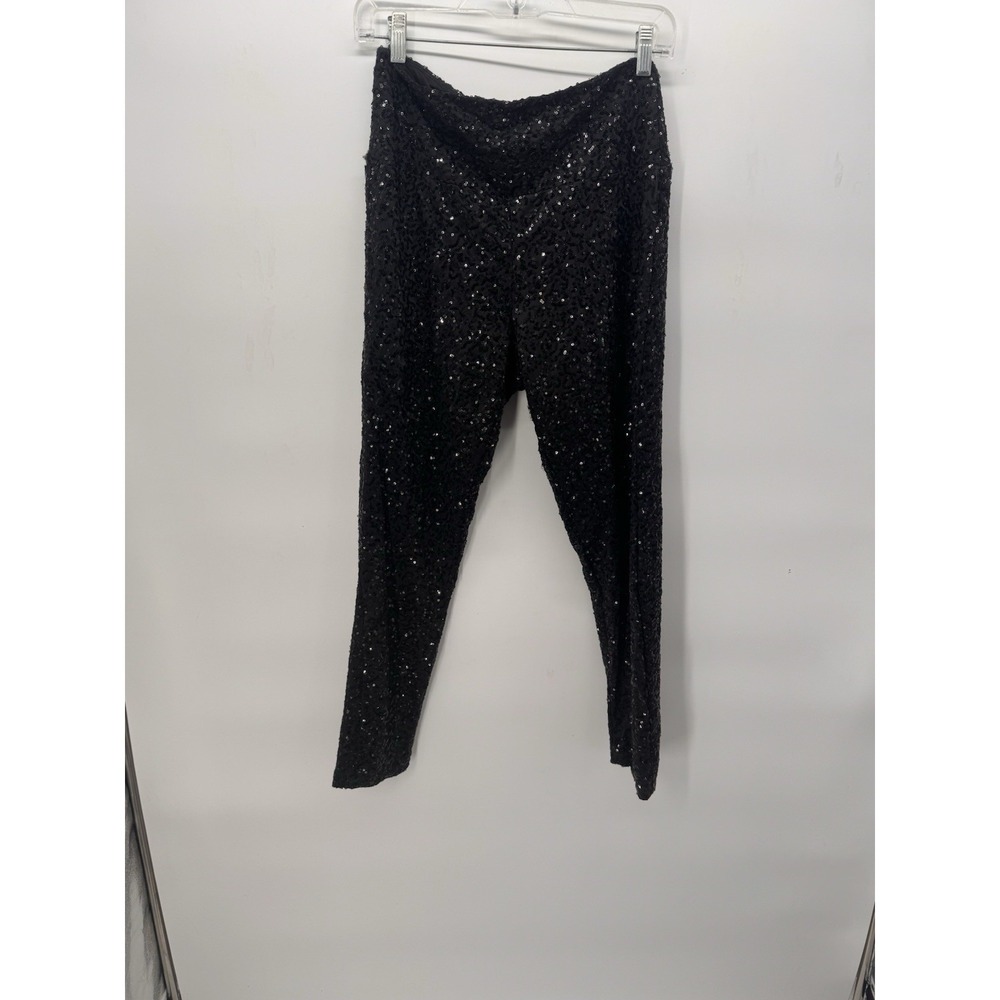 Tipsy Elves Pants Women's Large‎ Black Sequin Elastic Lined Stretch Patterned